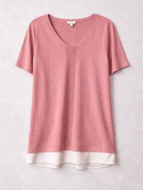 NWT Talbots Layered Look Sweater 1X Pink Knit Top Faux Hem Plus Size Classic